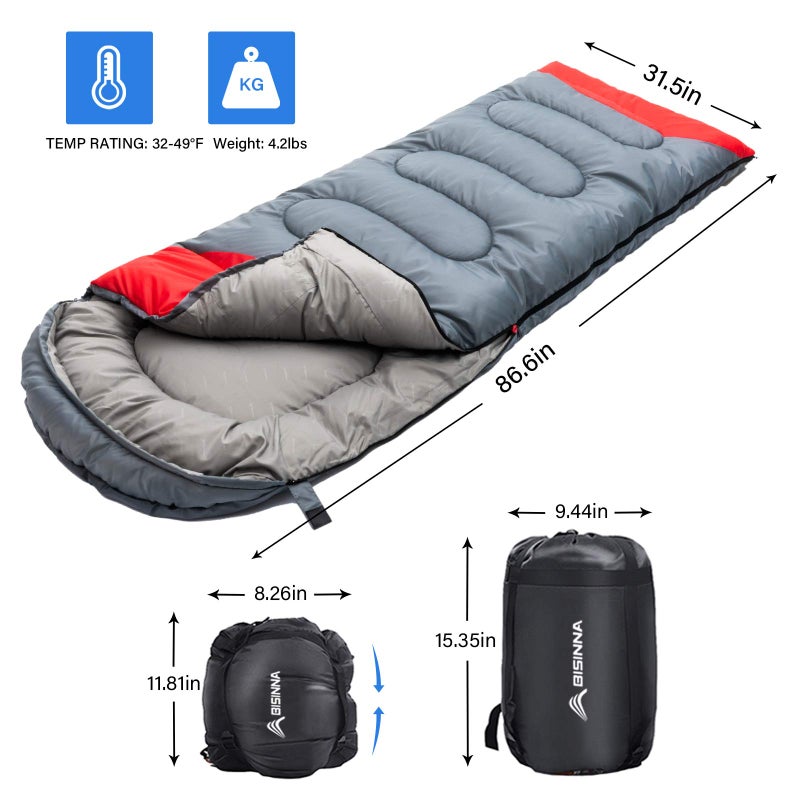 BISINNA Sleeping Bag with Pillow - 4 Season Backpacking Sleeping Bag Lightweight Waterproof Warm and Washable for Adults, Kids, Women, Men's Outdoors Camping, Hiking, Mountaineering - Image 2